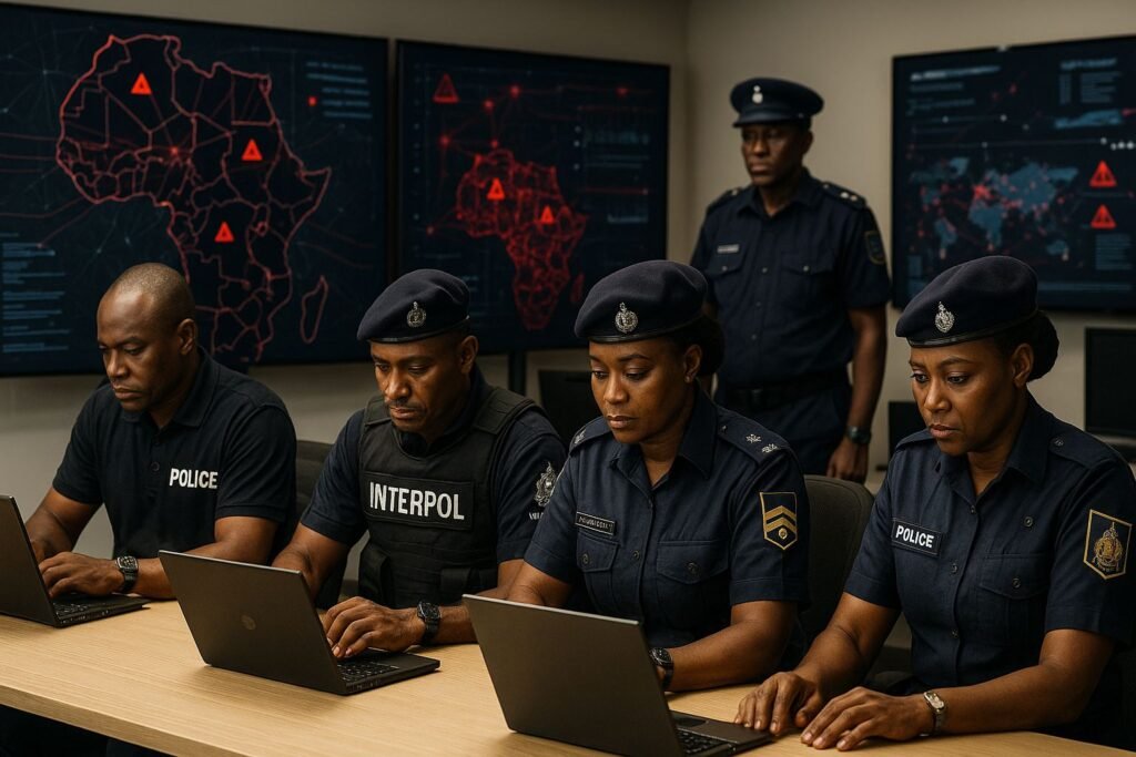 Interpol Cybercrime Crackdown Africa police officers in command center