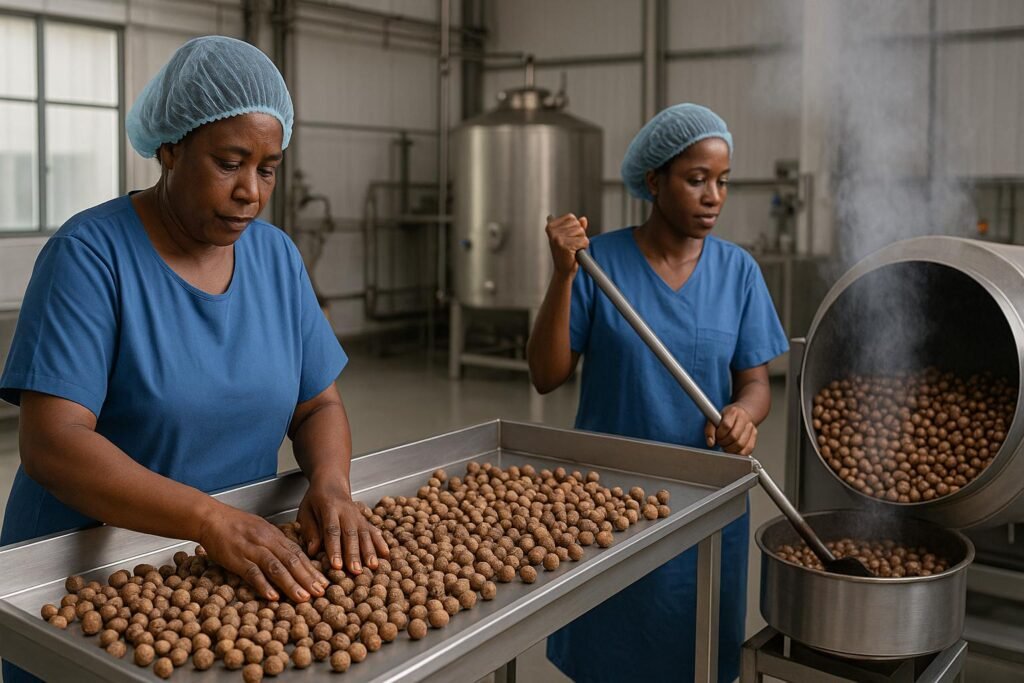 Nigeria Shea Nut Export Ban women sorting and roasting shea nuts in Nigeria