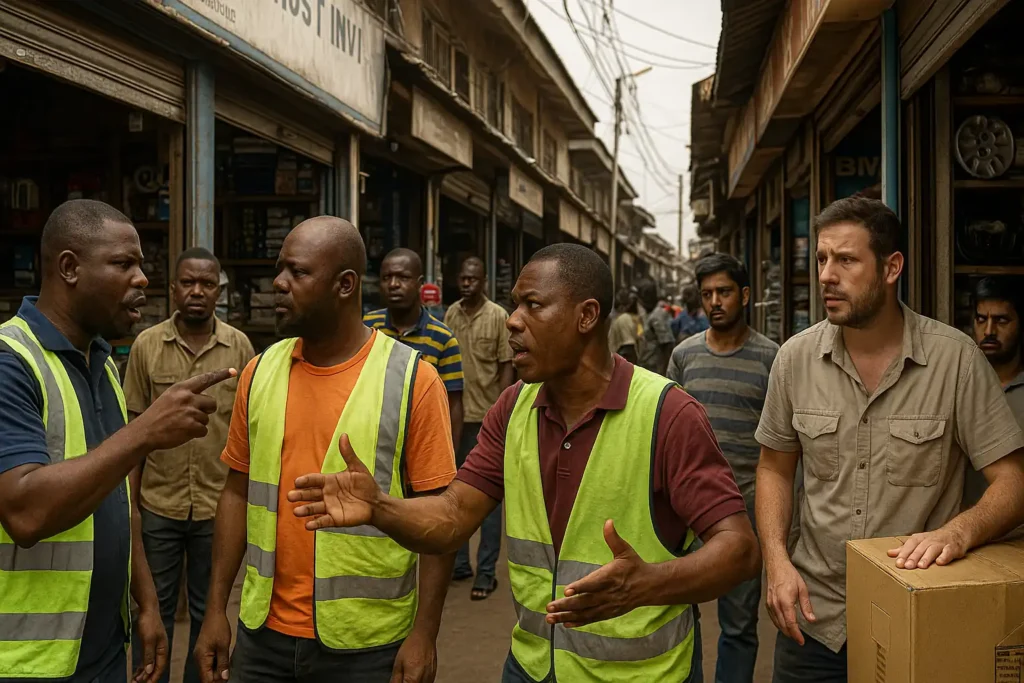 Abossey Okai Ultimatum as spare parts dealers argue with traders in Accra market.