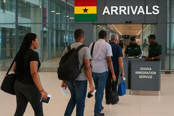 Ghana Deportees from US arrive at Kotoka International Airport under Ablakwa’s humanitarian arrangement.