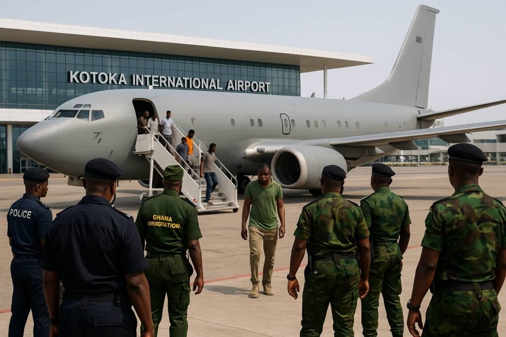 Ghana-US deportation agreement at Kotoka Airport with security officers and deportees