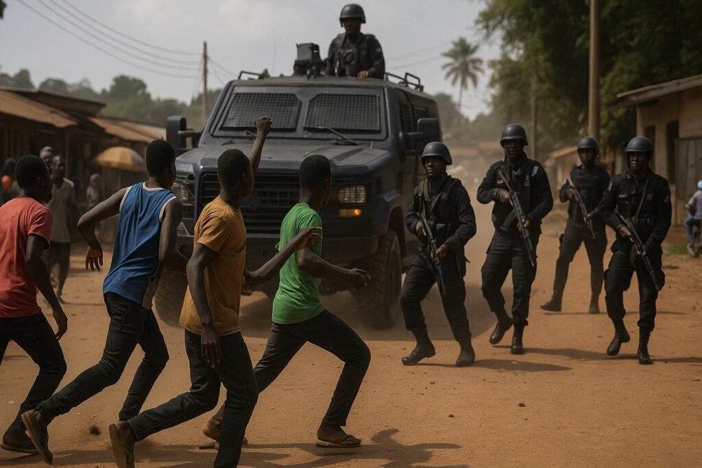 Assembly Member killed during Mpatuam clash as youth confront Asanko Mine security forces on dusty road.