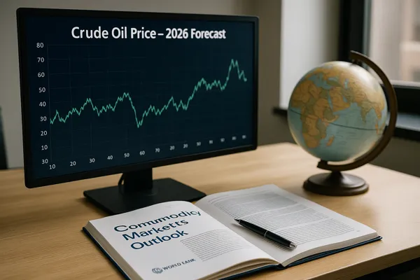 Crude Oil Price 2026 World Bank forecast showing global oil market trends, $60 per barrel projection, and economic analysis setup with chart and report.