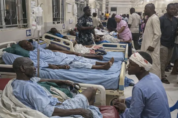 Nigeria mosque explosion hospital scene showing injured victims receiving treatment after the Maiduguri blast.