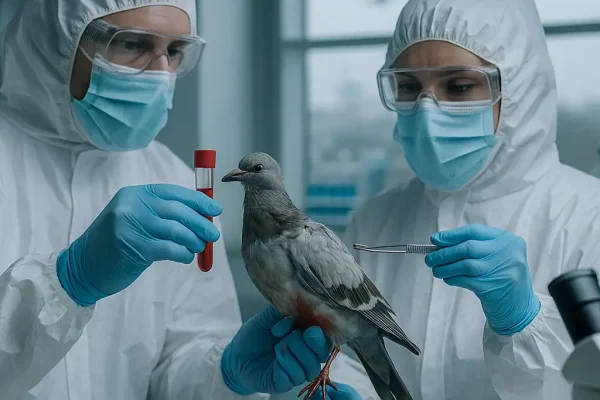 Europe Bird Flu Outbreak 2025 – Laboratory Testing and Viral Surveillance Europe Bird Flu Outbreak – Scientists in protective suits testing a bird sample inside a European laboratory to monitor avian influenza spread.