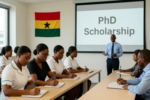 PhD scholarships for nursing and midwifery tutors announced in Ghana PhD scholarships for nursing and midwifery tutors in Ghana classroom with lecturers and students.