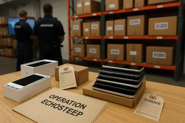 Phone Theft UK Gang – Police Seizure of 40,000 Stolen Phones Phone Theft UK Gang evidence with seized iPhones and police crackdown in London warehouse